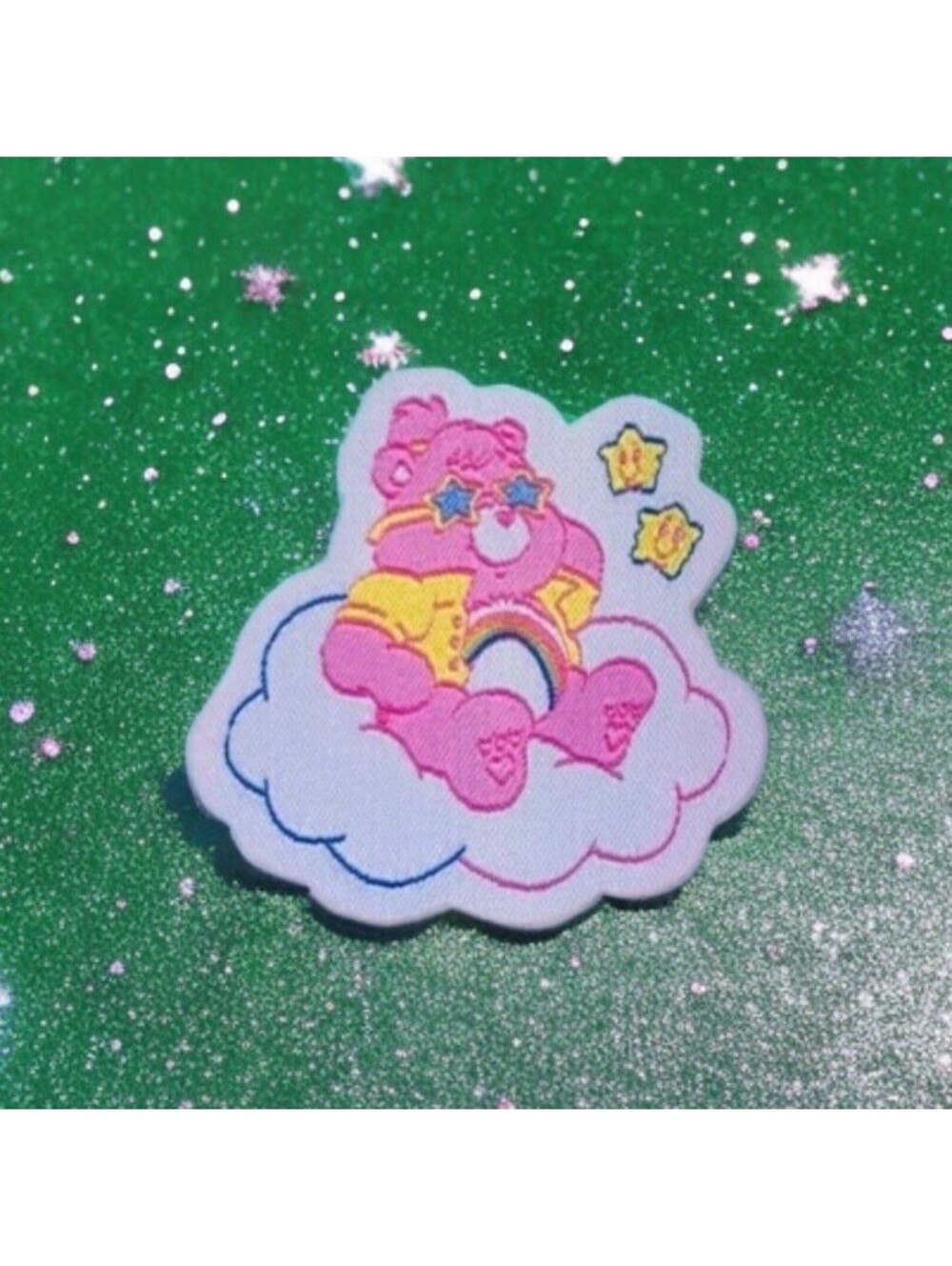 Iron On Patch Cheer Bear Care Bears Sunglasses Clouds 2” Vacation Nostalgia 80s